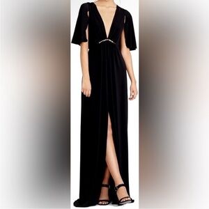 Halston Heritage Flounce Sleeve Jersey Gown